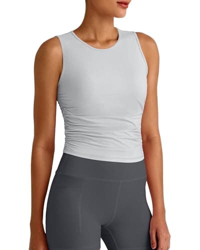 G4Free Workout Tank Tops for Woman Sleeveless Crop Top Side Ruched Running Gym Shirt Fast Dry Soft Daily Wear (Gray,XS)