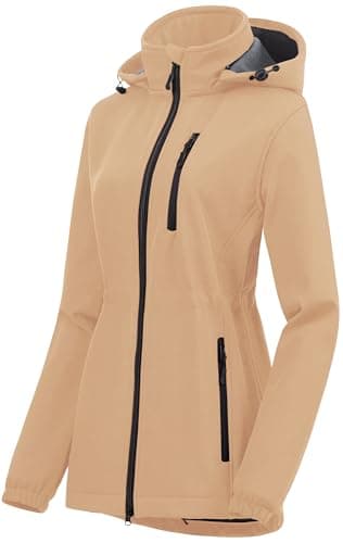 Chrisuno Jackets For Women Fleece Outerwear Waterproof Outdoor Hiking Raincoat Lined Rain Jacket Lightweight Hooded Trench Coats Khaki 3Xl