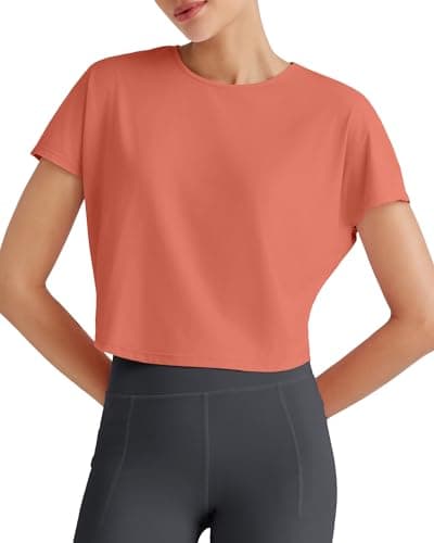 G4Free Gym Tops for Women Workout Short Sleeve Shirts Yoga Sport Comfy Lightweight Stretchy Wicking Summer Basic Tees(Burnt Orange,S)