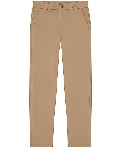 Nautica Boys' School Uniform Flat Front Warp Knit Pant, Burnished Khaki, 18