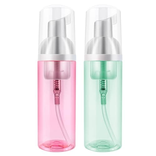 2 Pack Travel Foam Pump Bottle 60 ml/2 oz Small Size Foam Spray Bottle & Pump Bottle Dispenser for Face Wash, Lash Shampoo, Skin Care - Clear Plastic Mini Empty Refillable Containers （Pink and Green）
