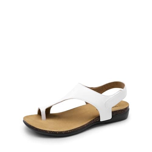 DREAM PAIRS Women's Comfortable Cork Footbed Arch Support Sandals Casual to Dressy Thong Walking Flat Sandals for Summer,Size 7,White,DWUMFS2509