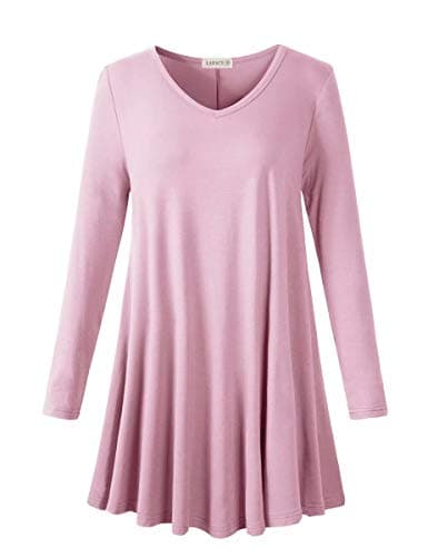 LARACE Long Sleeve Tunic Top Womens Plus Size V Neck Shirt (Pink, M)