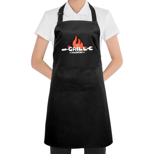 Mordx Bib Apron,Unisex Black Aprons Adjustable Washable,with 2 Pockets for Kitchen Crafting BBQ Drawing (Grill Master)