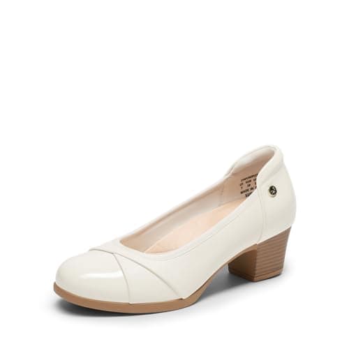 DREAM PAIRS Women's Pumps Low Chunky Block Closed Toe Shoes Work Comfortable Heels Round Toe Dress,Size 6.5,White,DWUMPU2507