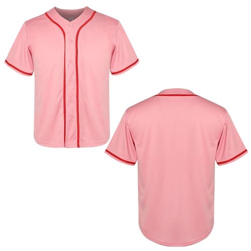 Youth Baseball Jersey Blank Boys T Shirt Button Down Hip Hop Fashion Sport Shirts Tops for Girls S-XL (Large,Youth Pink)