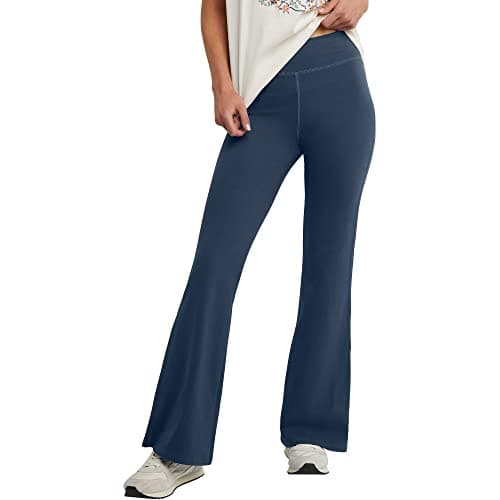 Hanes Womens Originals Stretch Jersey Flare Pants, Bell Bottom Leggings, Trekking Grey, Medium US