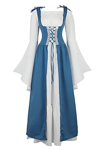 Zhitunemi Renaissance Dresses for Women Costumes: Medieval Dress for Women Renfaire Outfit - Halloween Parties Costume Events Steel blue M
