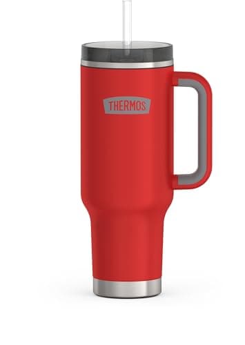 THERMOS Stainless Steel Cup Holder Mug - 40 Ounce, Crimson - Insulated Tumbler with Lid and Straw, Plus Leak-Resistant Slide Lock
