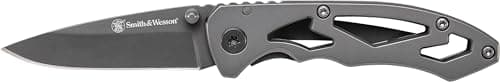Smith & Wesson CK400 5.4in High Carbon S.S. Folding Knife with a 2.2in Drop Point Blade and Stainless Steel Handle for Outdoor, Tactical, Survival and EDC