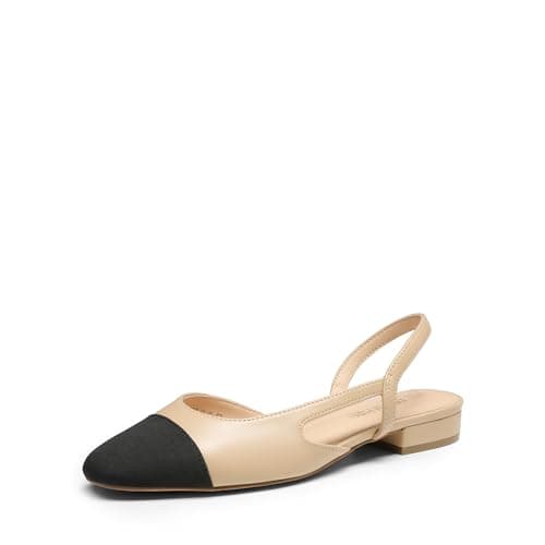 DREAM PAIRS Women's Slingback Flats Square Toe Ballet Dressy Flats Low Heel Dress Shoes for Business Casual Work Office Wedding Party,Size 7.5,Nude,SDFA26018W