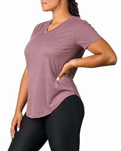 Epic MMA Gear Plus Size Womens V Neck Collar T Shirt | Summer Top With Chest Pocket (X-Large, Dark Mauve)