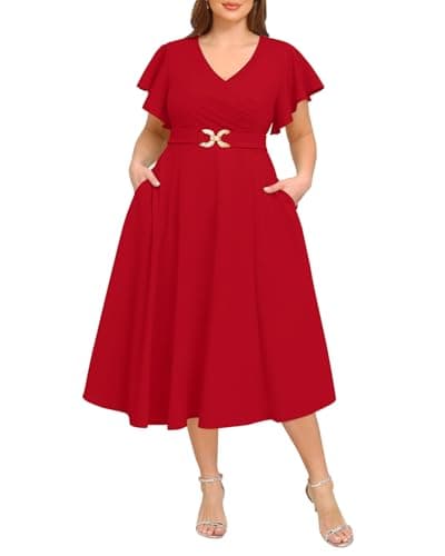 Pinup Fashion Plus Size Red Christmas Holiday Party Fall Cocktail Dress