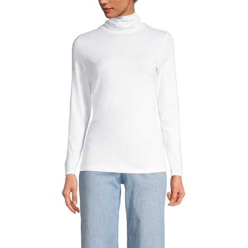 Lands' End Women's Jersey Knit Turtleneck Large White