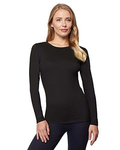32 Degrees Women's Lightweight Baselayer Crew Top | Long Sleeve | Form Fitting | 4-Way Stretch | Thermal, Black, X-Large