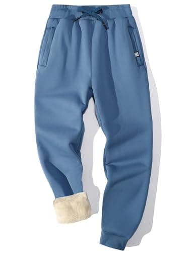 Flygo Men's Fleece Pants Winter Warm Joggers Pants Active Sherpa Lined Sweatpants(Rib Bottom BlueGrey-2XL)