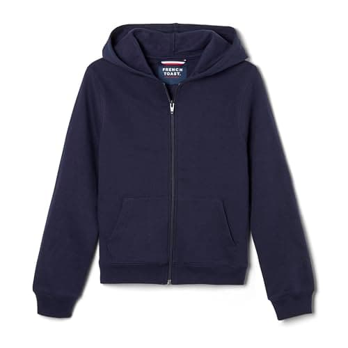 French Toast Boys' Zip Front Fleece Hoodie, Navy, M (8)