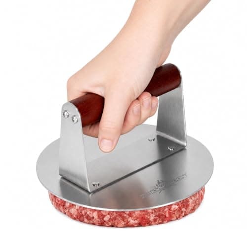 XUDAKAIXIN Stainless Steel Smash Burger Press 6.3",Hamburger Smasher Tool,BBQ Griddle Accessories for Hamburger, Steak, Meat,Perfect for Blackstone, Camp Chef, & Indoor Griddles (Round)