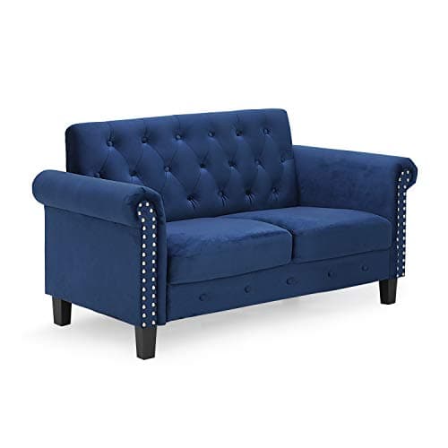 Furinno Bastia 2-Seater Loveseat Sofa, 54" Wide, Navy Velvet