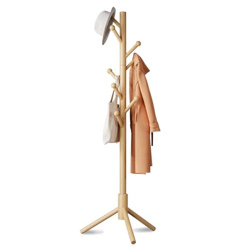 Azaeahom 8-Hook Freestanding Coat Rack 3 Heights Safe Round Tips Nature