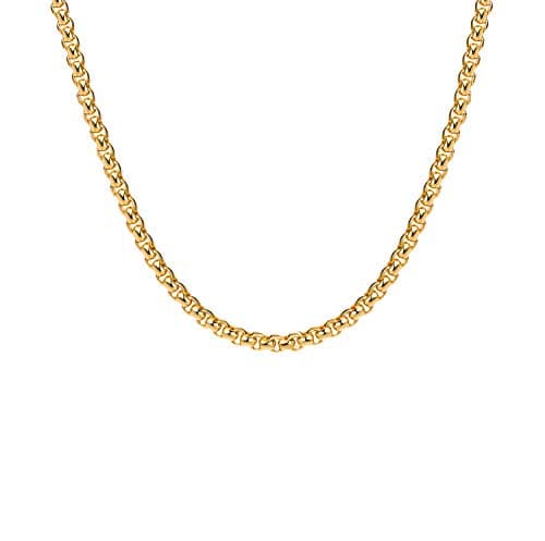 18K Gold Plated 3mm Stainless Steel Rolo Chain Necklace for Men 32 Inches