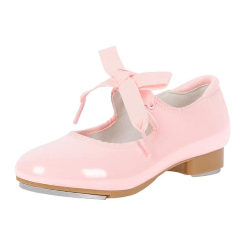 Linodes PU Leather Ribbon Tie Tap Shoe for Girls Boys Dance-PinkP-3M-B