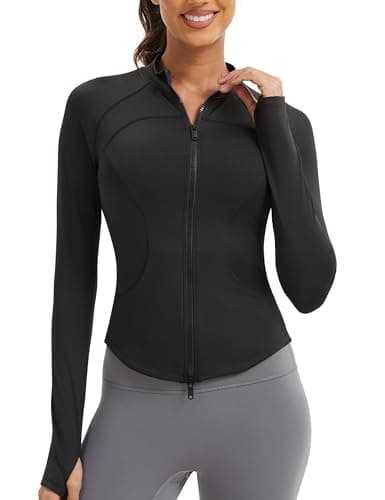Nyvalle Women's Workout Jacket Lightweight Full Zip Running Track Jacket Slim Fit Athletic Tops with Thumb Holes