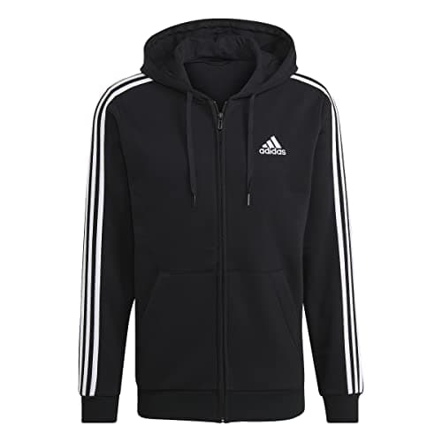 adidas Men's Essentials Fleece 3-Stripes Full-Zip Hoodie, Black, Large