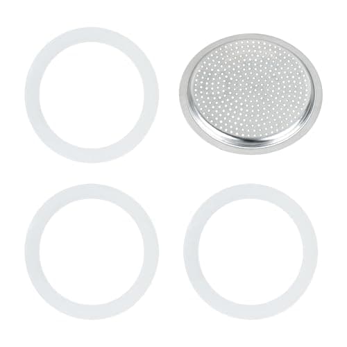 Silicone Sealing Ring AluminumReplacement Filter 9 Cup For Stove Top Espresso Maker Replacement Filler Parts Set Includes 1 Filter and 3 Upgraded Silicone Rings