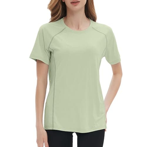 Riverruns Women's Swim Shirt Short Sleeve Rash Guard UPF 50+ UV Protection Quick Dry Athletic Yoga Workout T-Shirt Running Gym Tee(Light Green, S)