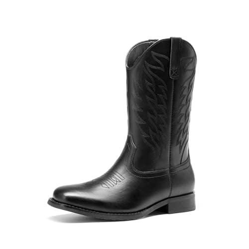 Bruno Marc Cowboy Boots for Men, Slip on Western Boots with Chic Embroidered Durable Short Retro Country Square Toe Boot,Size 8,All Black,BMUMKB2502