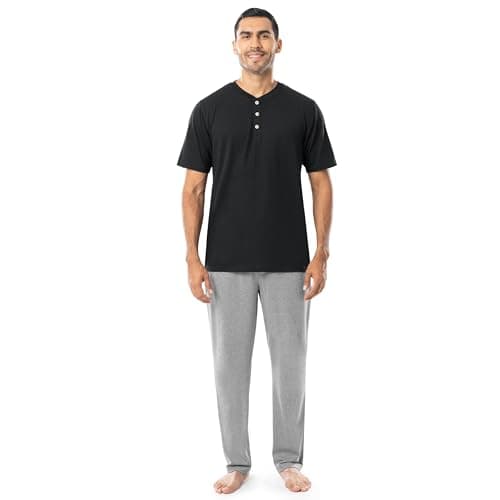 Fruit of the Loom Men's 2-Piece Jersey Knit Pajama Set, Black/Grey Heather, XX-Large