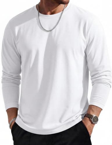 MAGCOMSEN Long Sleeve Shirts for Men Classic Basic Casual Winter Polyester Long Sleeve Shirt White