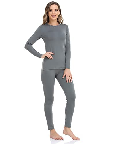 WEERTI Thermal Underwear for Women Long Johns with Fleece Lined Base Layer Women Cold Weather Top Bottom Grey