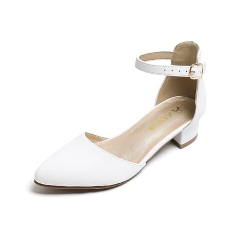 Amoji Girls High Heels Kid Dress Shoes Closed Toe Sandals Wedding Flower Shoes Party White KID412 Size 2 Big Kid