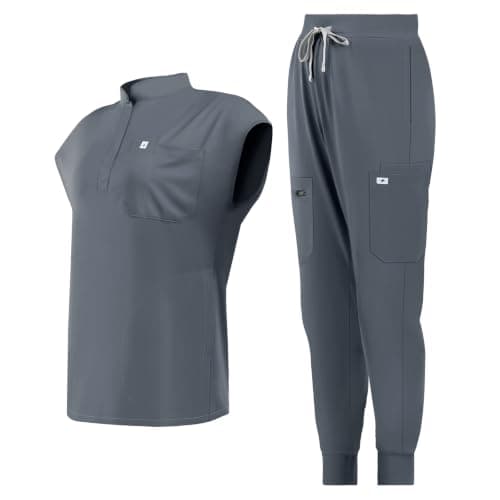 Eipnare Scrubs for Women Set - Nurse Uniform Jogger Suit Stretch Top & Pants with 11 Pockets for Nurse Esthetician Workwear