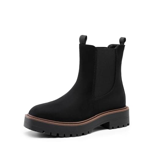DREAM PAIRS Women's Chelsea Ankle Boots Square Toe Fashion Low Heel Lug Sole Platform Fall Booties Shoes,Size 7,Black-Suede,SDAB2412W