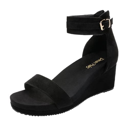 DREAM PAIRS Women's Open Toe Buckle Ankle Strap Platform Wedge Sandals Summer Shoes,Size 5,Black,NINI-6