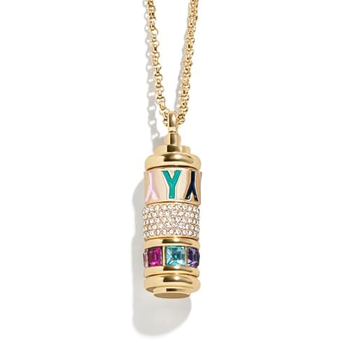 BaubleBar Initial Spinner Charm Necklace - Personalized Gold-Plated Pendant Necklace for Women w/Spinning Beads, Initial Necklace with Interchangeable Charms, Easy Twist Open Design - Letter Y