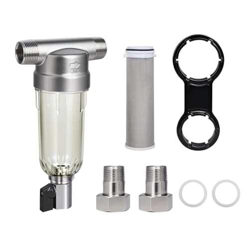 Amwater 304 Stainless Steel 40 Micron Spin Down Water Filter, Whole House Spin Down Sediment Water Filter, Reusable Flushable Pre-Filtration System, 1" MNPT + 3/4" FNPT+3/4MNPT, BPA Free