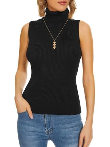 ROW 8 ROW Women Ribbed Knit Sleeveless Turtleneck Tops Black S