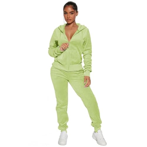 Womens 2 Piece Velour Tracksuit Two Piece Soft Velvet Hooded Outfits for Women, Longsleeve Zip Up Hoodie Workout Pants Jogging Sets Sweatpants Matching Suit Sports Sweatshirt Athletic Set with Pockets