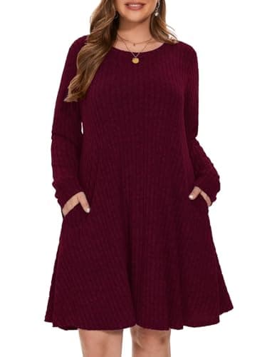 BELAROI Plus Size Crew Neck Long Sleeve Sweater Dress Fall Winter Outfits
