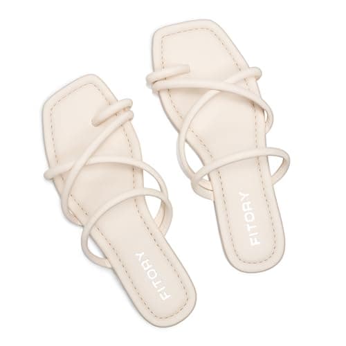 FITORY Women's Slide Sandals Flat Toe Ring Thongs with Cross Strap for Summer Size 6 Dew