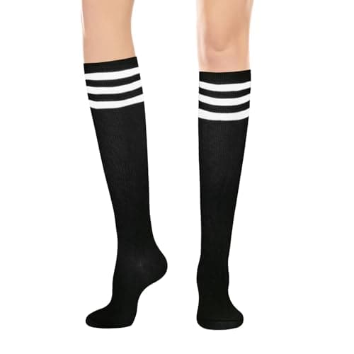 YOYOU Knee High Socks for Women - Black and White Striped Soccer Golf Socks Women Tube Sock Long Sock for Sports and Outdoors