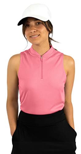 Three Sixty Six Womens Sleeveless Collarless Golf Polo Shirt with Zipper - Quick Dry Tank Tops for Women Coral