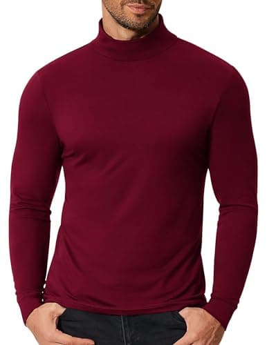 COOFANDY Men's Slim Fit Mock Turtleneck Shirt Casual Basic Mock Neck Sweater Lightweight Knitted Long Sleeve Pullover Tops Wine Red