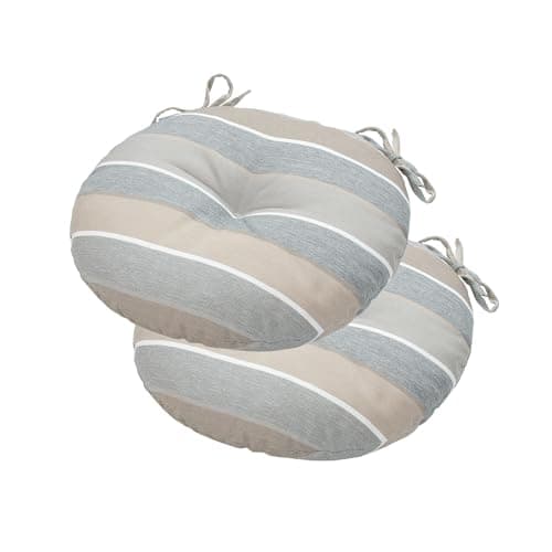 Bistro Chair Cushions 15 inch,Set of 2,Tufted Round Chair Cushions with Ties,15"x15"x4",Water Resistant Round Seat Cushion for Barstool Chairs,Patio Garden Kitchen Outdoor Furniture(Gray Stripe)