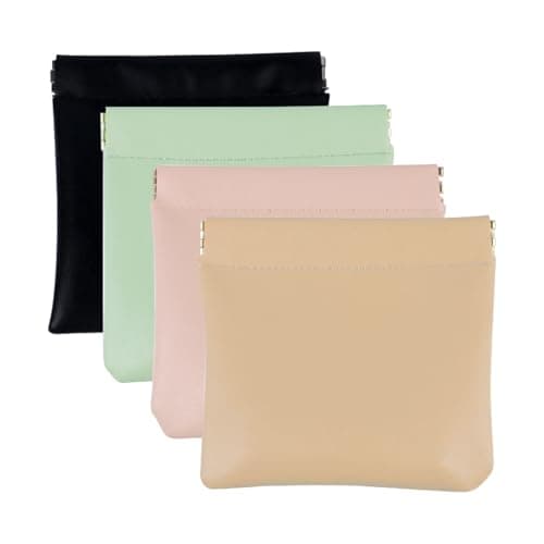 AUCCNT 4 PCS Small Makeup Bag for Purse, Mini Portable Cosmetic Pouch for Women, Coin Purse Lipstick Cosmetic Accessories Organizer, Travel Storage Pouch, Black, Pink, Light green, Apricot