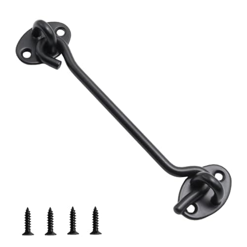 OYWOBET 1 Pcs 15cm/5.91inch Black Stainless Steel Hook Eye Latch with Screws, Solid Door Latch Safety Window Lock, Sliding Barn Doors Lock for Bedroom/Sliding Door